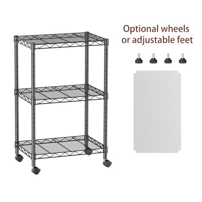 Small Wire 3 Adjustable Shelves Pantry Metal Shelf Floor Organizer (Black / 3-Tier 11.8"D X 17.3"W X 30.7"H)