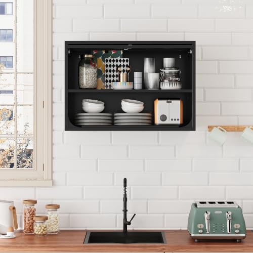 Metal Storage Cabinet Black Wall Cabinets with Shelf and Locking Door (15.7"D x 31.5"W x 21.6"H / Black)