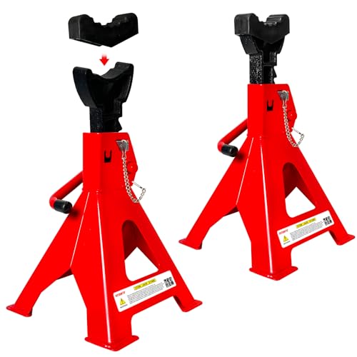 Jack Stands 3 Ton (3 Ton Double Pin Locking with Rubber Pads / Red)