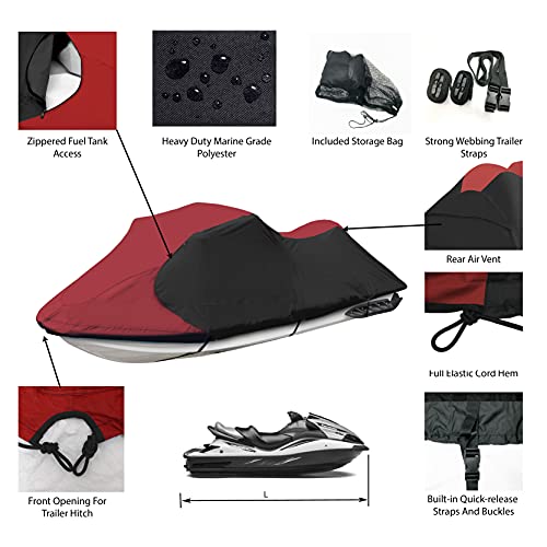 Trailerable Jet Ski Cover (Burgundy/Black / Fits from 116"-125"(2 seater))
