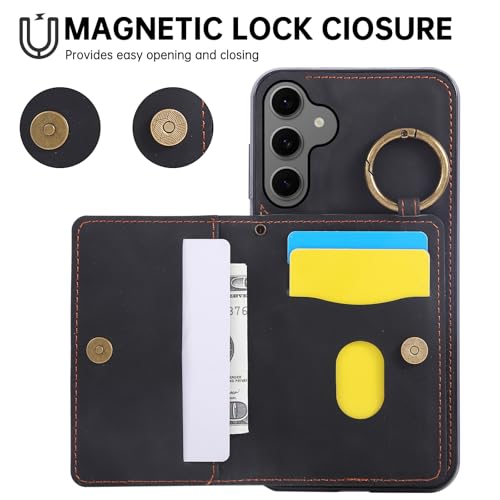 Compatible with Samsung Galaxy Samsung Galaxy S26 5G Wallet Case Screen Protector Crossbody Shoulder Strap Ring Buckle Stand Card Holder Magnetic Car Mount Phone Cover for S 26 26S Women Men Black (Black / for S26)