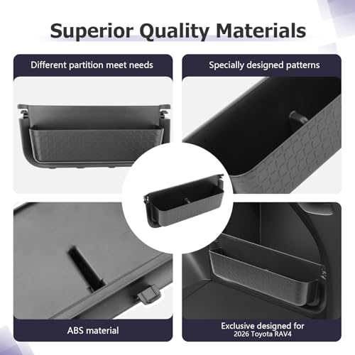 Trunk Side Pocket Storage Box Compatible with 2026 RAV 4 Accessories Armrest Console Secondary Storage Box Insert Tray Trunk Organizer ABS Material Black