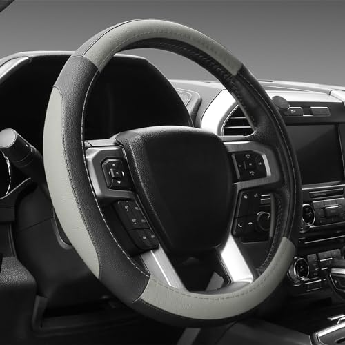 Black and Gray Microfiber Auto Car Steering Wheel Cover Universal 15 inch (Standard size[14 1/2''-15''] / Black and Gray)