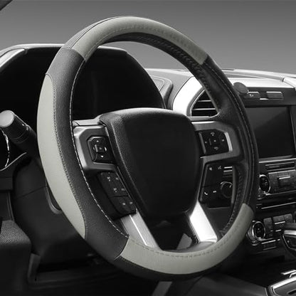 Black and Gray Microfiber Auto Car Steering Wheel Cover Universal 15 inch (Standard size[14 1/2''-15''] / Black and Gray)