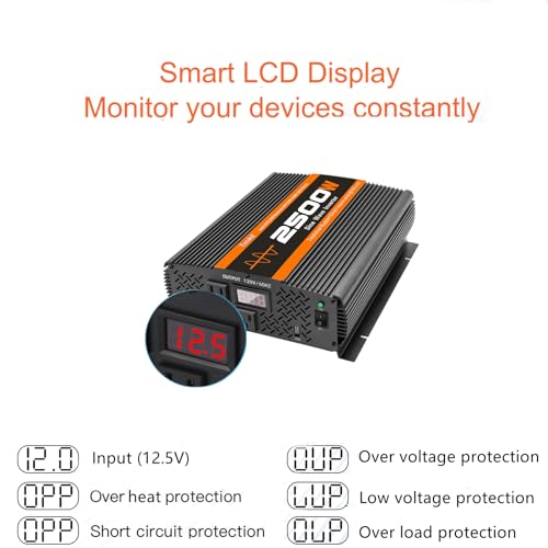 2500W Inverter Pure sine Wave RV Inverter Power Inverter 12V to 110 for Car Truck semi Truck Vehicles (S-2500)