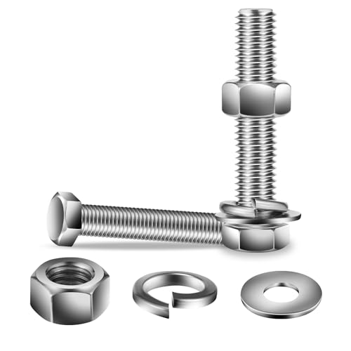 5/16-18 x 3-1/2" Hex Head Screw Bolt, Nuts, Flat & Lock Washers, 20Pcs 18-8 (304) Stainless Steel, Fully Threaded, by SG TZH (5/16-18 x 3-1/2" / Silver)