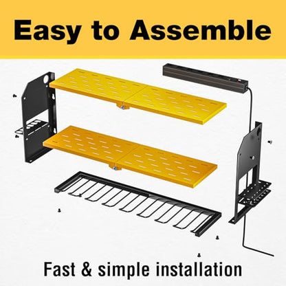 Power Tool Organizer with Charging Station Wall Mount (with Power Strip / Yellow)