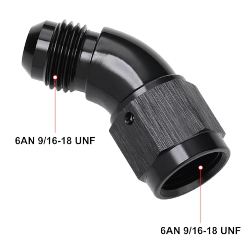 45 Degree 6AN Male to 6AN Female Swivel Full Flow Fitting Adapter Coupler Aluminum Black (6AN / Black - 45 Degree)