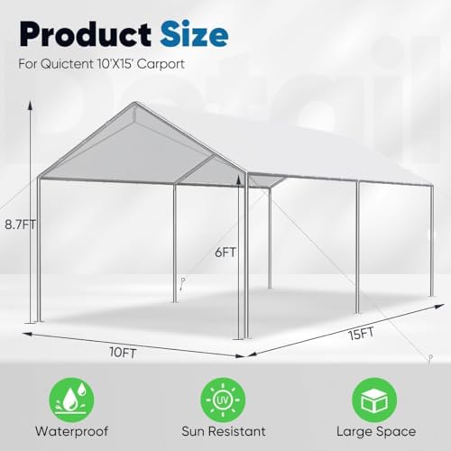 10x15 ft Heavy Duty Car Canopy Galvanized Frame Carport Outdoor Party Tent Boat Shelter with 3 Reinforced Steel Cables (White / 10'x15')