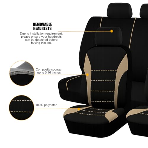 Polyester Full Car Seat Cover Set with Sponge Padding (Beige/Black)