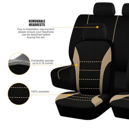 Polyester Full Car Seat Cover Set with Sponge Padding (Beige/Black)