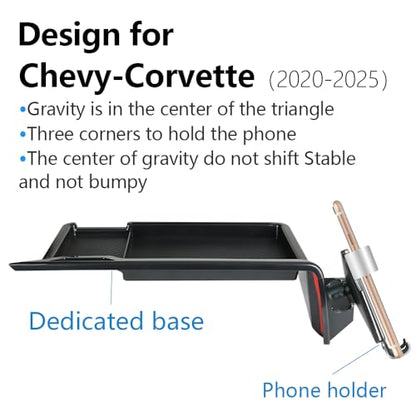 Car Phone Holder Center Console Organizer Tray for Chevrolet Chevy Corvette 2020 2021 2022 2023 2024 2025 2026 2027 C8 Auto Accessories Cell Phones Mount Dashboard Mobile CellPhone Screen Stand