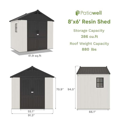 8x6 FT Plastic Outdoor Storage Shed with Floor (Beige / 8 X 6 FT)