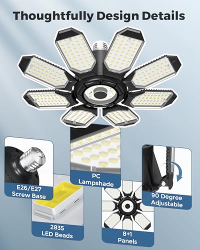 LED Garage Lights (8+1 Panels - 1 Pack)