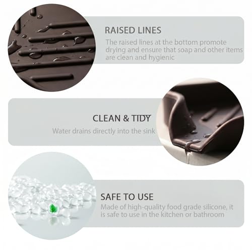 Silicone Soap Dish with Drain Spout (Coffee / S(4.9"×3.2"))