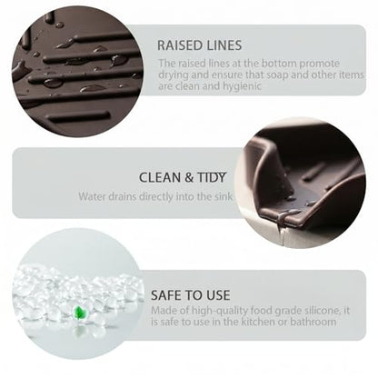 Silicone Soap Dish with Drain Spout (Coffee / S(4.9"×3.2"))