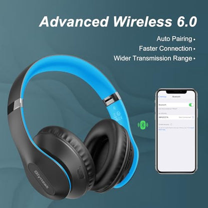 Wireless Bluetooth Headphones Over Ear V6.0 HiFi Stereo with Mic (Blue)
