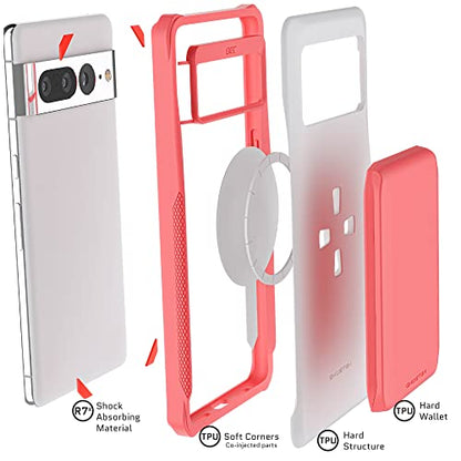 EXEC Google Pixel 7 Pro Wallet Case with Detachable Magnetic Credit Card Holder Heavy Duty Drop Protection Supports Wireless Charging Phone Cover Designed for 2022 Pixel 7 Pro (Pixel 7 Pro / Pink)
