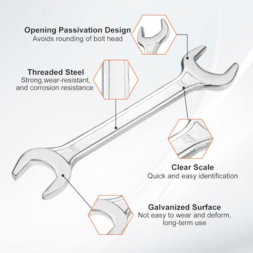 Double Open End Wrench 24mm x 27mm Metric 15 Degree Offset Angle Small Flat Head Wrench Galvanizing Open Ended Spanner for Automotive Repair Furniture Assembly (24mm x 27mm)