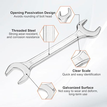 Double Open End Wrench 24mm x 27mm Metric 15 Degree Offset Angle Small Flat Head Wrench Galvanizing Open Ended Spanner for Automotive Repair Furniture Assembly (24mm x 27mm)