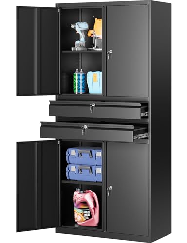 Metal Storage Cabinet with Drawer and Locks (71"H x 31.5"W x 16"D-C / Black)