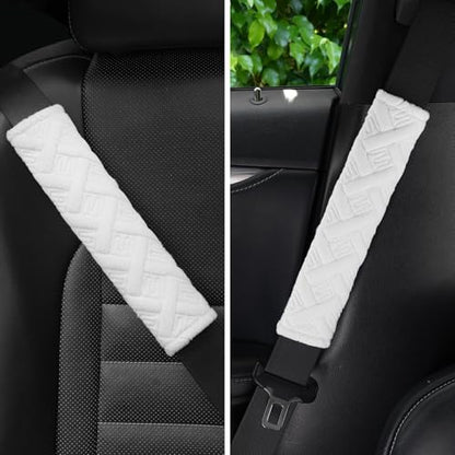 2 Pack Universal Car Shoulder Strap Pads Cover for A More Comfortable Driving (White)
