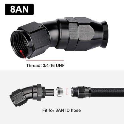 8AN 30 Degree PTFE One Piece Full Flow End Hose Fitting Aluminum Black (8AN / 30 Degree)