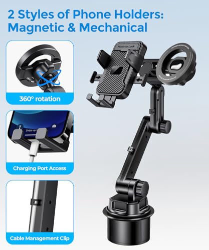 Dual Cup Holder Phone Mount for Car (Clamp & Magsafe)