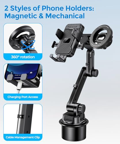 Dual Cup Holder Phone Mount for Car (Clamp & Magsafe)