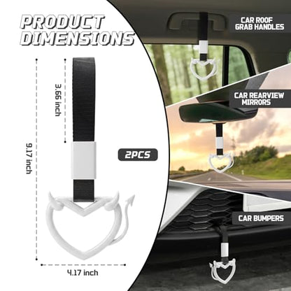 2 Pcs Devil Heart Shaped Car Handle Strap (White-Tail)