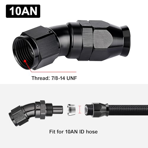 10AN 30 Degree PTFE One Piece Full Flow End Hose Fitting Aluminum Black (10AN / 30 Degree)