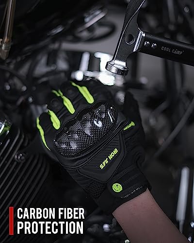 Motorcycle Gloves Touch Screen for Men Women Padding Hard Knuckle Cycling Motorbike ATV Hiking Riding Climbing Glove (Large / Carbon-Green)