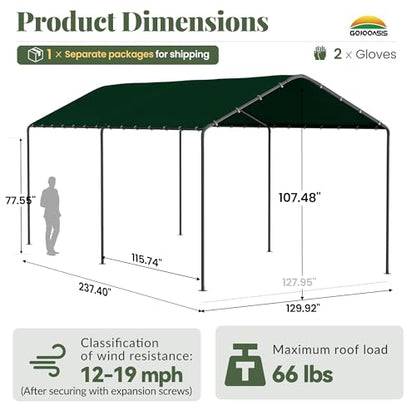 10x20 Carport Heavy Duty Portable Garage Shelter (Green / 10x20 without sidewalls)