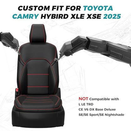 Custom Fit Seat Covers for Toyota Camry 2025 2026 Hybrid (Black With Red Trim / 2025-2026 Camry XLE XSE)
