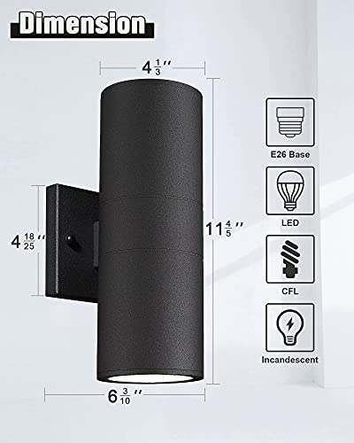 Cylinder Outdoor Wall Sconce Lights (Black 4PK)