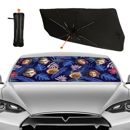 Custom Face Car Windshield Sun Shade Customized Foldable Front Window Sunshade UV Rays Protector Shield Vehicle Cover for Car Sedans SUV Trucks 57" X 30" (One Size / Hawaiian Custom Face)