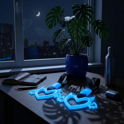 2 Pcs Devil Heart Shaped Car Handle Strap (Luminous Blue-Wing)