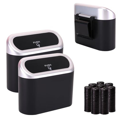 Mini Car Trash Can with Lid (Black/Silver)