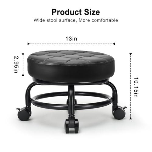 Low Roller Seat Low Height Rolling Stool PU Leather Rolling Stool (Style 3)