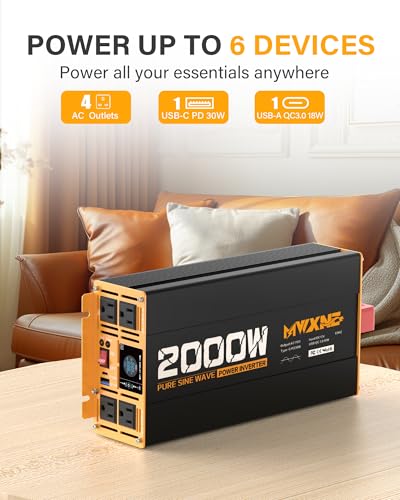 2000W Pure Sine Wave Inverter 12V DC to 110V 120V AC Car Converter for RV Truck Off (2000w-12v)