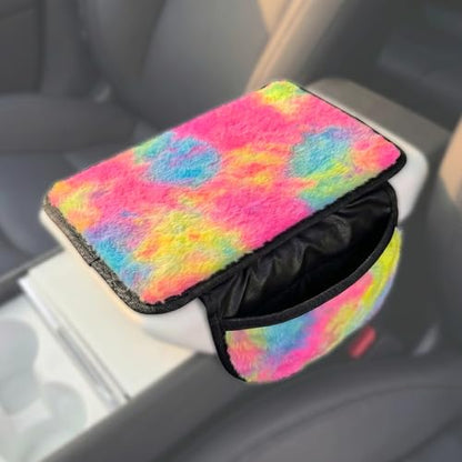 Plush Fuzzy Fur Car Armrest Cover with Side Pockets