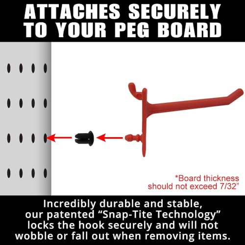 PegPro® 2" Hooks Kit for Standard “Wood Fiber” pegboard (2" Straight / Red)
