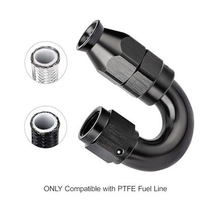 4AN 180 Degree PTFE One Piece Full Flow End Hose Fitting Aluminum Black (4AN / 180 Degree)
