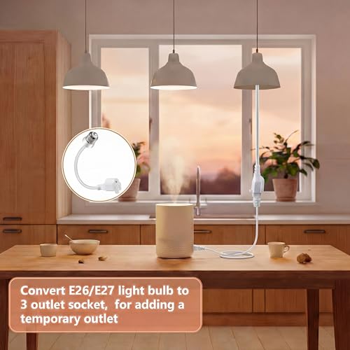 2 Pcs 3 Outlet Light Socket Adapter (White)