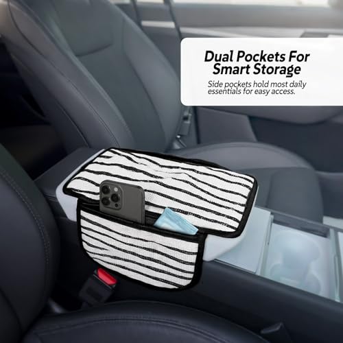 Animal Print Car Center Console Armrest Cover with 2 Side Pockets (Zebra Print)