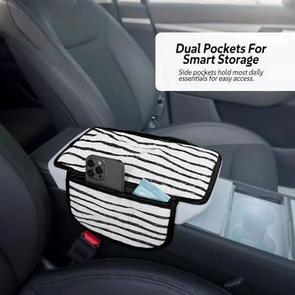 Animal Print Car Center Console Armrest Cover with 2 Side Pockets (Zebra Print)