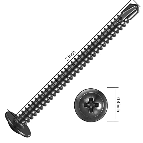 100Pcs)#8×2” for Sheet Metal Self-Tapping Screws 410 Black Stainless Steel Truss Head High-Strength Quick Tapping (#8X2" / Black)