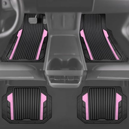 Heavy Duty Rubber Car Mats Metallic (Black Light Pink)