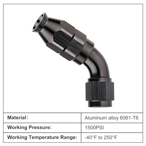 4AN 60 Degree PTFE One Piece Full Flow End Hose Fitting Aluminum Black (4AN / 60 Degree)