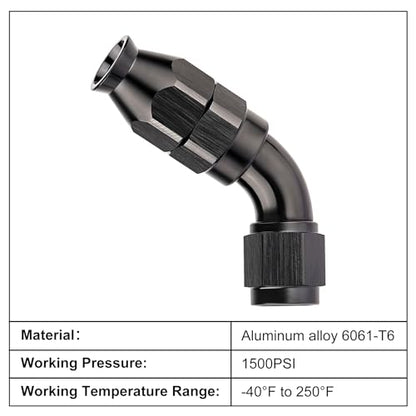 4AN 60 Degree PTFE One Piece Full Flow End Hose Fitting Aluminum Black (4AN / 60 Degree)